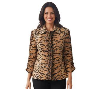 Anthracite NWOT Animal Print Button-Up Blazer Jacket Ruched Sleeves Size 4